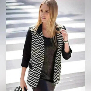 Karen Kane Chevron Print Single Button Blazer Women’s Size Small Black White